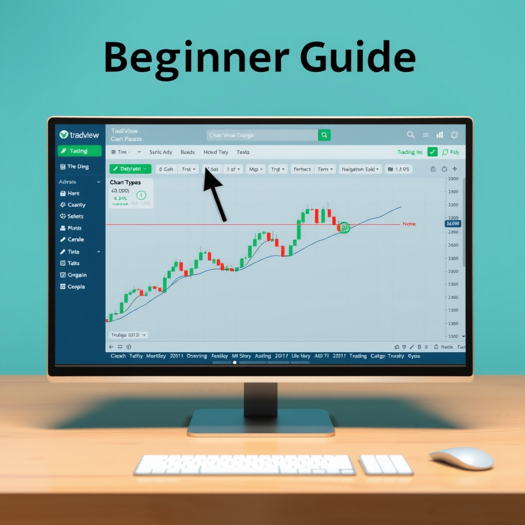 Beginner's guide showing TradingView chart interface with various chart types, timeframe options, and navigation tools displayed on a clean modern trading platform screen
