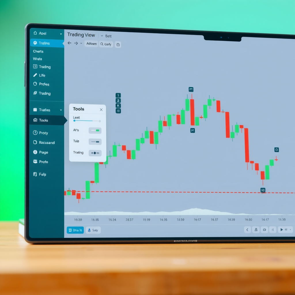 TradingView chart interface displaying the drawing tools panel on the left side with various tools including trendline, horizontal line, and rectangle tools highlighted and ready to use