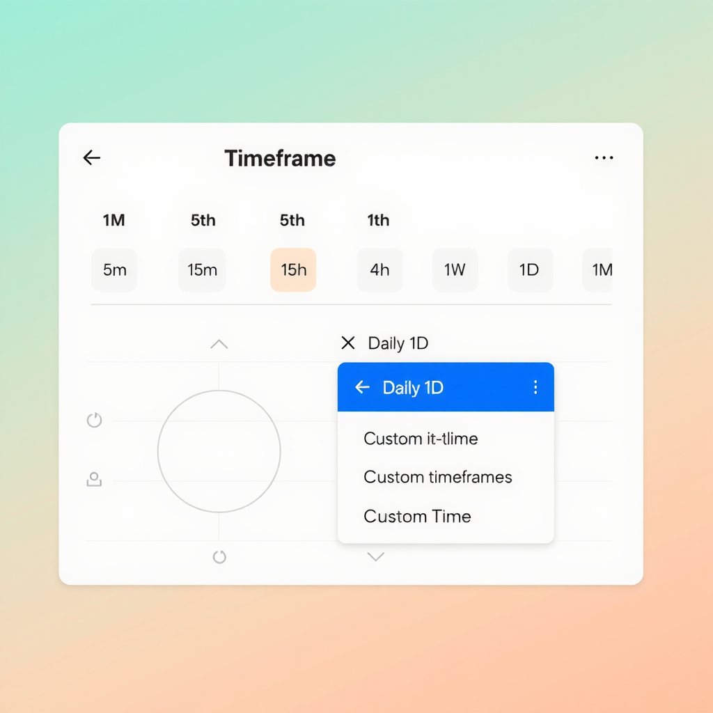 TradingView timeframe selector toolbar showing various time intervals from 1 minute to 1 month. The interface displays buttons for common timeframes like 1m, 5m, 15m, 1h, 4h, 1D, 1W, and 1M, with the daily (1D) timeframe highlighted in blue. A dropdown menu shows additional custom timeframe options and the ability to create personalized intervals