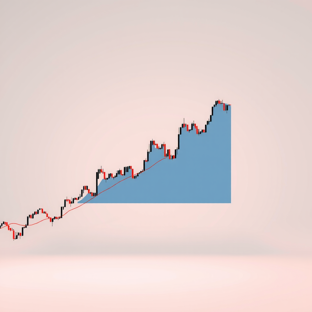 Trading chart with a semi-transparent blue rectangle highlighting a sideways consolidation zone, followed by a strong upward breakout with increased momentum after price exits the zone
